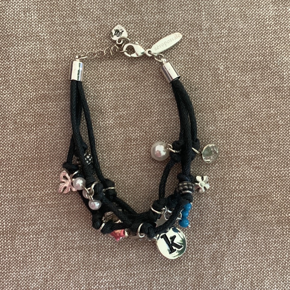 Aeropostale multi strand "K" Charm Bracelet black cord - perfect add to a bundle - Picture 7 of 7